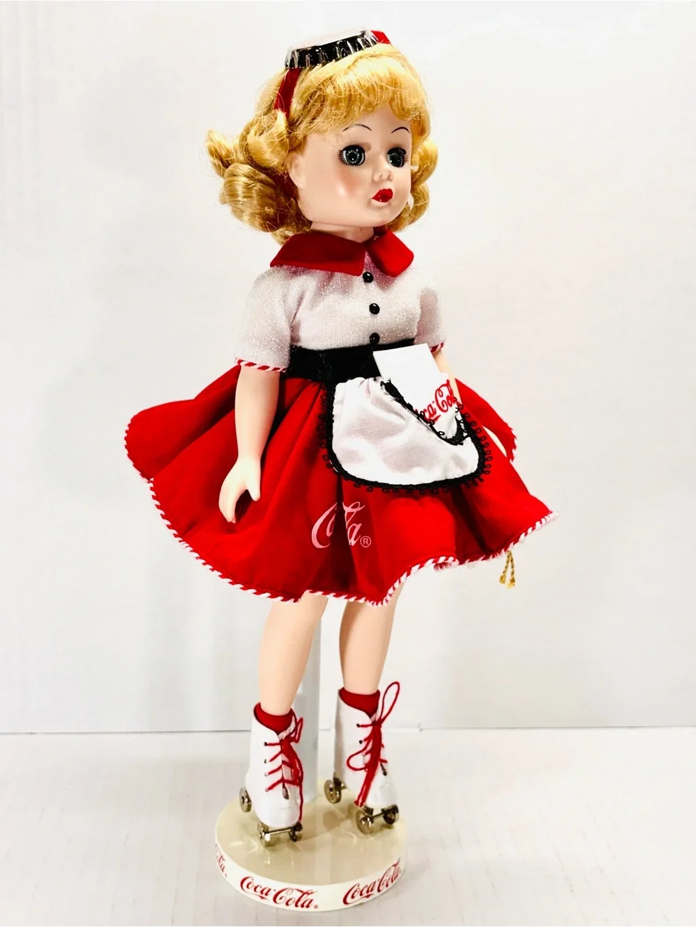 Coca Cola 13” Madame Alexander 1923-1998 75th Anniversary Carhop Doll With Stand